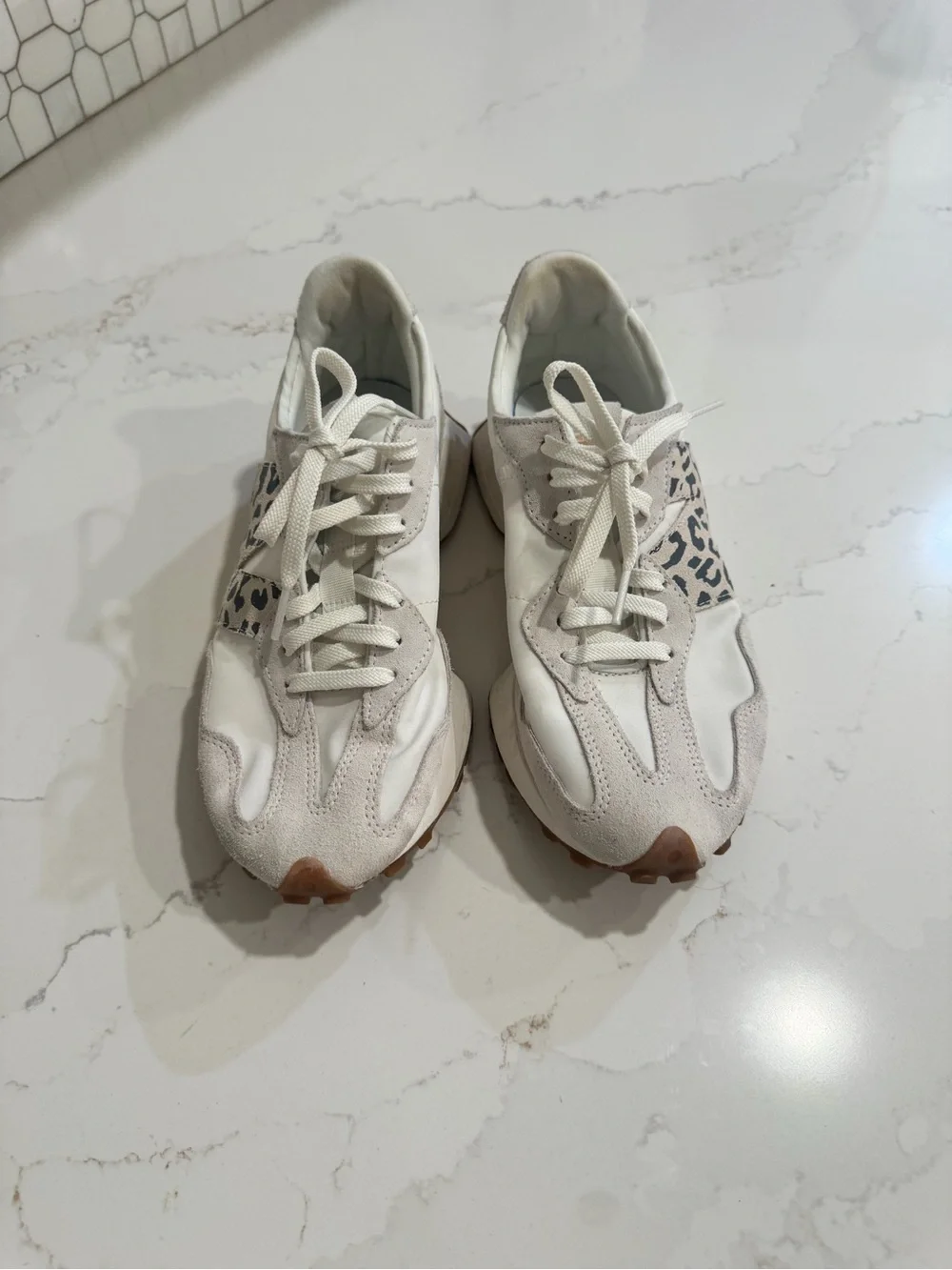 New Balance 327 Sneakers | Linen/Sea Salt/Leopard | Size 7 - Picture 3 of 7